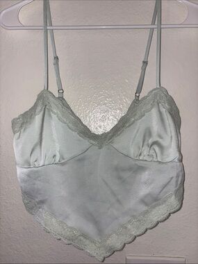 Silky Lace-Trim Crop Top - Soft Sage Green